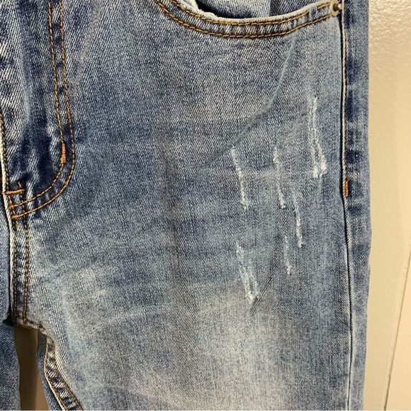 Jella C. Blue Floral Embroidered Distressed Skinny Mid Rise 5 Pocket Jeans 29 M - Picture 4 of 11
